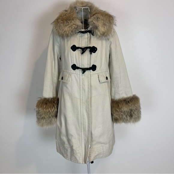 Marc by Marc Jacobs Fur trimmed Lined Pea Coat zip up cream size XS pockets - Picture 1 of 11